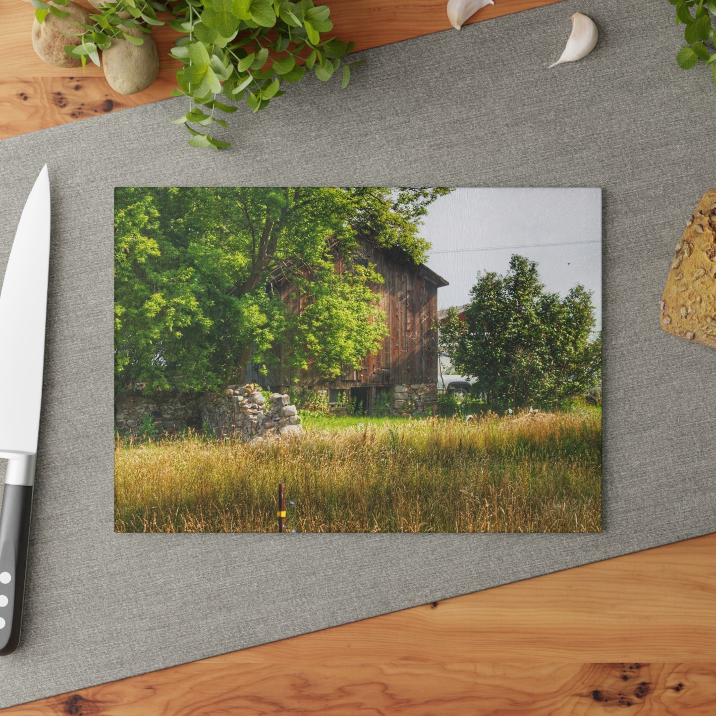 U R There Photography Lum Hidden Fieldstone Red Rustic Farmhouse Tempered-Glass Cutting Board