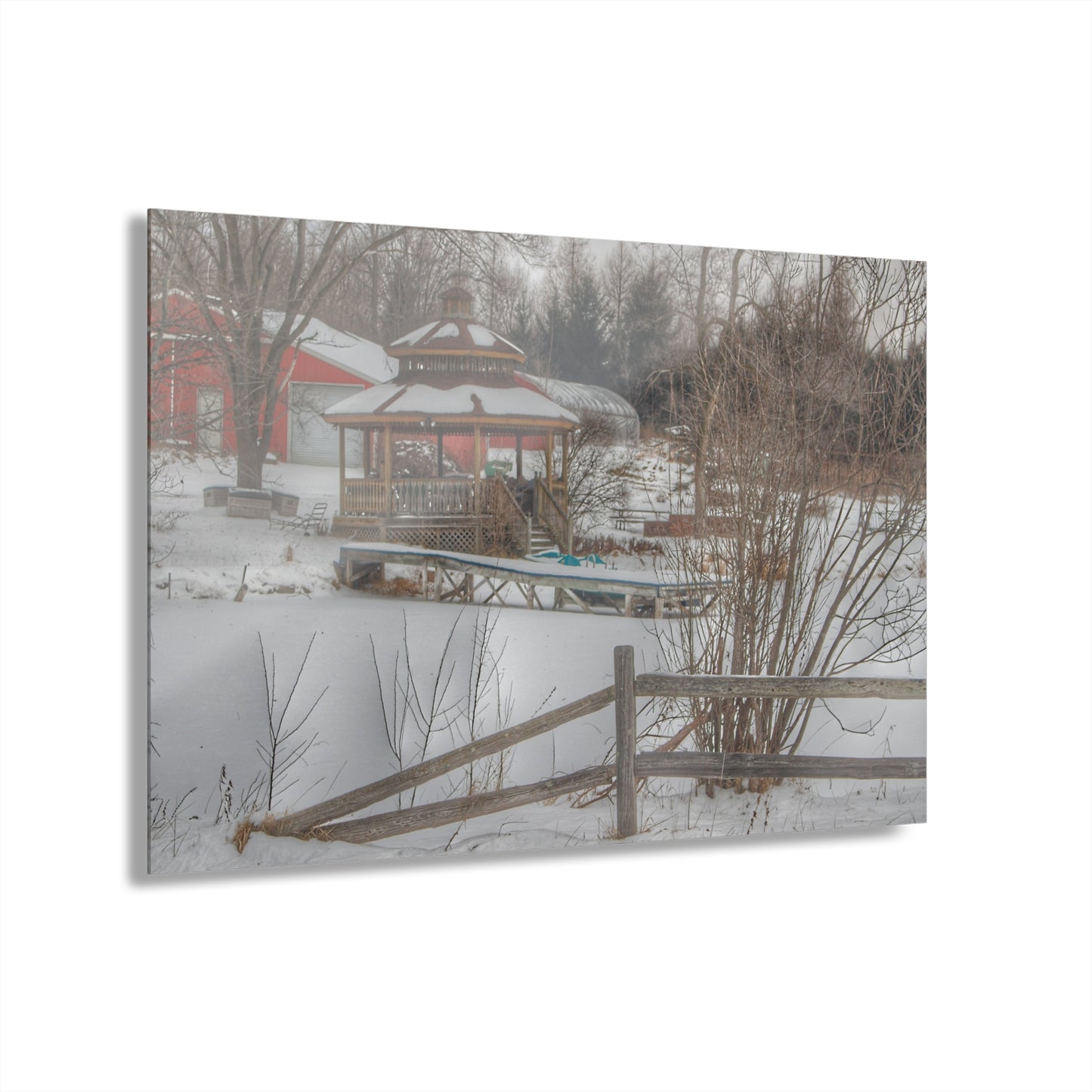 U R There Photography Columbiaville Gazebo in Winter Rustic Farmhouse Acrylic Wall Print
