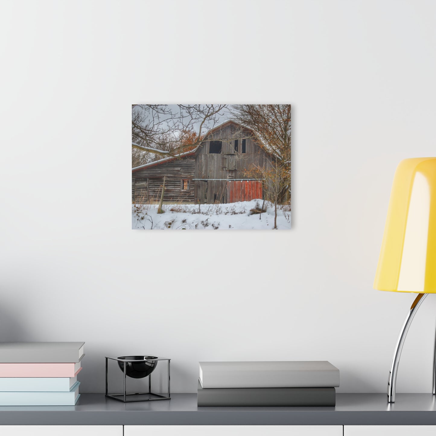 U R There Photography Hayes Road Grey in Winter I Rustic Farmhouse Acrylic Wall Print