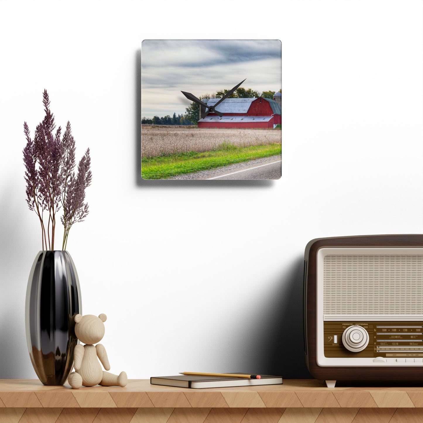 U R There Photography Brown City Red II Rustic Farmhouse Acrylic Analog Wall Clock