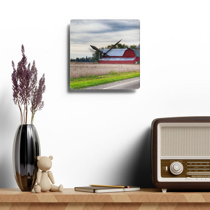 U R There Photography Brown City Red II Rustic Farmhouse Acrylic Analog Wall Clock