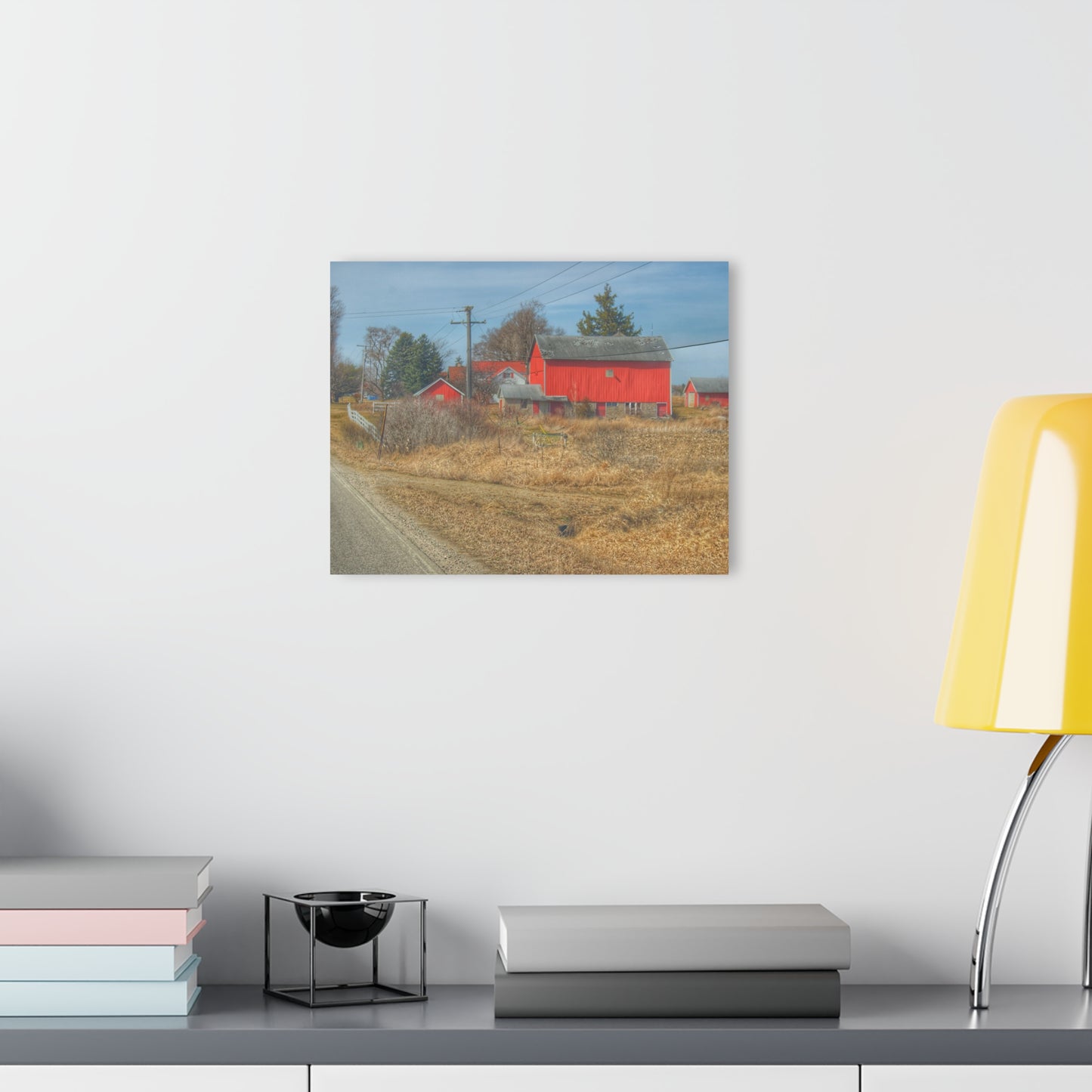 U R There Photography West Brown Road Red Rustic Farmhouse Acrylic Wall Print