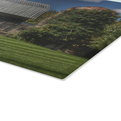 U R There Photography Ludwig Road Summer Grey and Silo Rustic Farmhouse Tempered-Glass Cutting Board