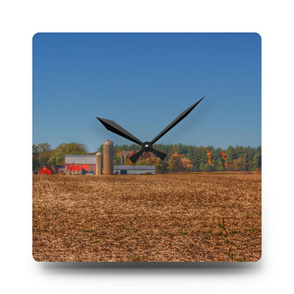 U R There Photography Rowe Road Farm Across the Field Rustic Farmhouse Acrylic Analog Wall Clock