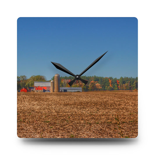Rowe Road Farm Across the Field Rustic Farmhouse Acrylic Analog Wall Clock 10.75'' × 10.75'' (Square)