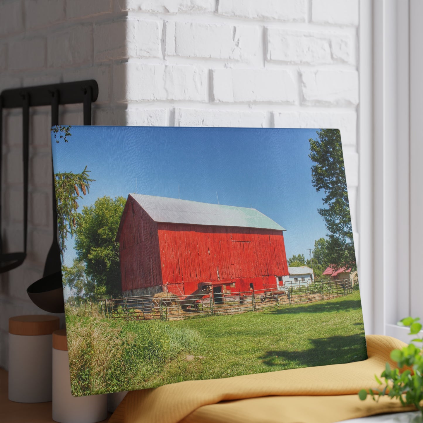 U R There Photography Harris Road Red Rustic Farmhouse Tempered-Glass Cutting Board