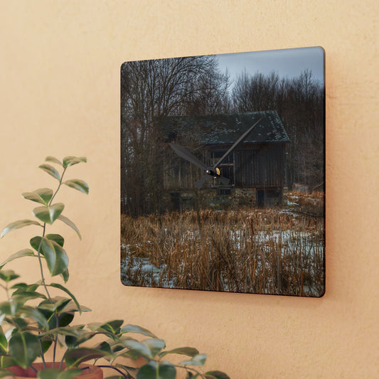 U R There Photography Norway Lake Hidden Grey I Rustic Farmhouse Acrylic Analog Wall Clock