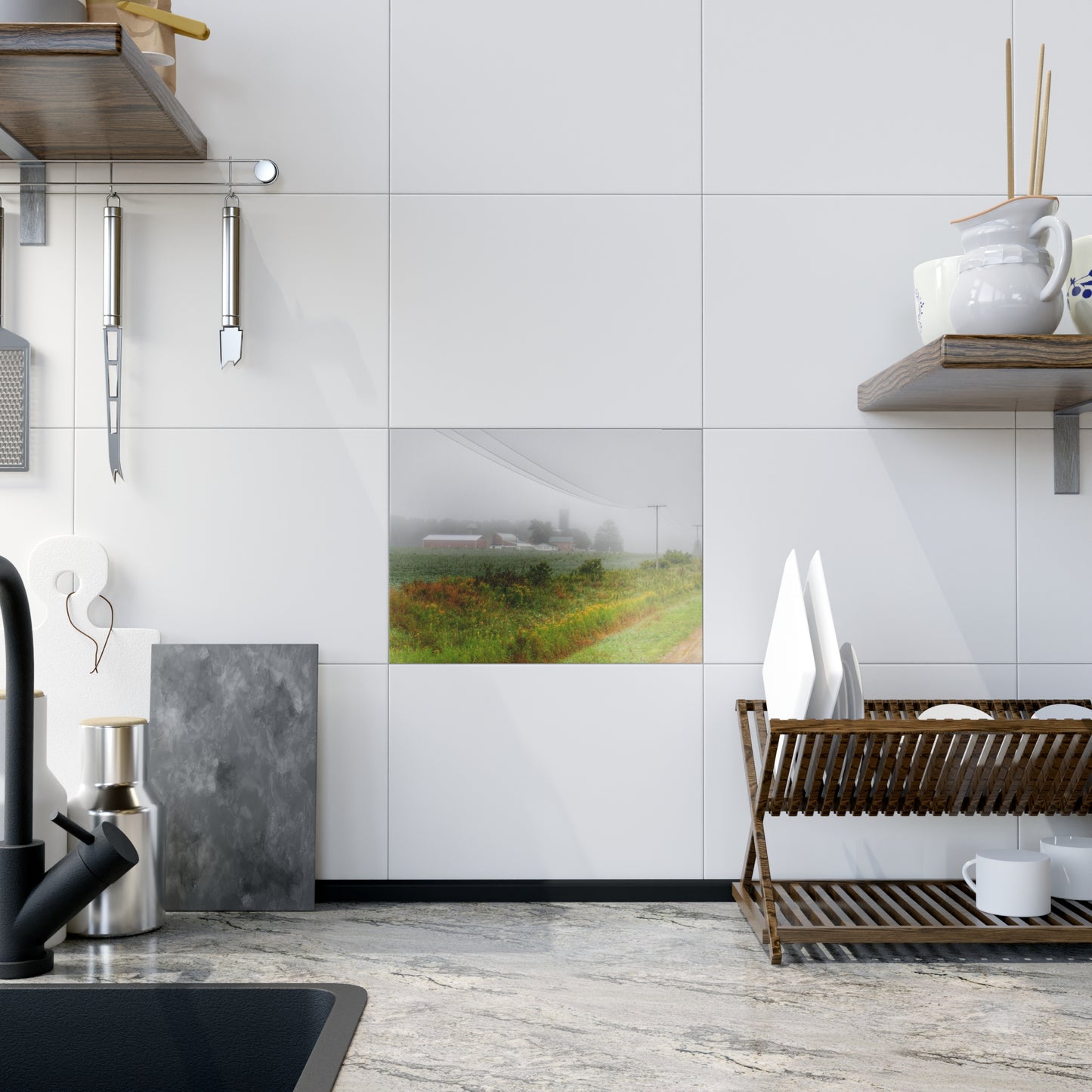 U R There Photography Beyond the Fog Rustic Farmhouse Decorative Ceramic Tile