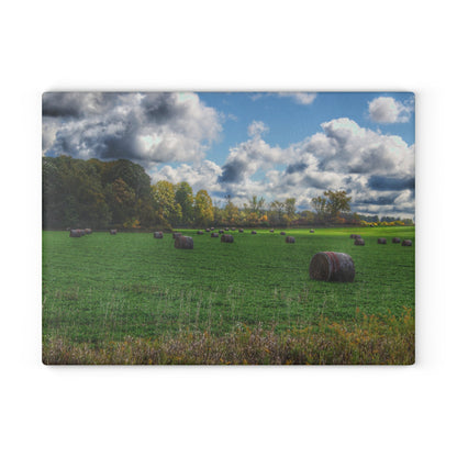 U R There Photography Haybale Heaven 2020 Rustic Farmhouse Tempered-Glass Cutting Board