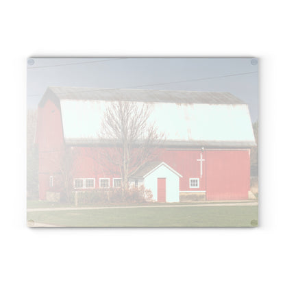 U R There Photography Bray Road Red I Rustic Farmhouse Tempered-Glass Cutting Board