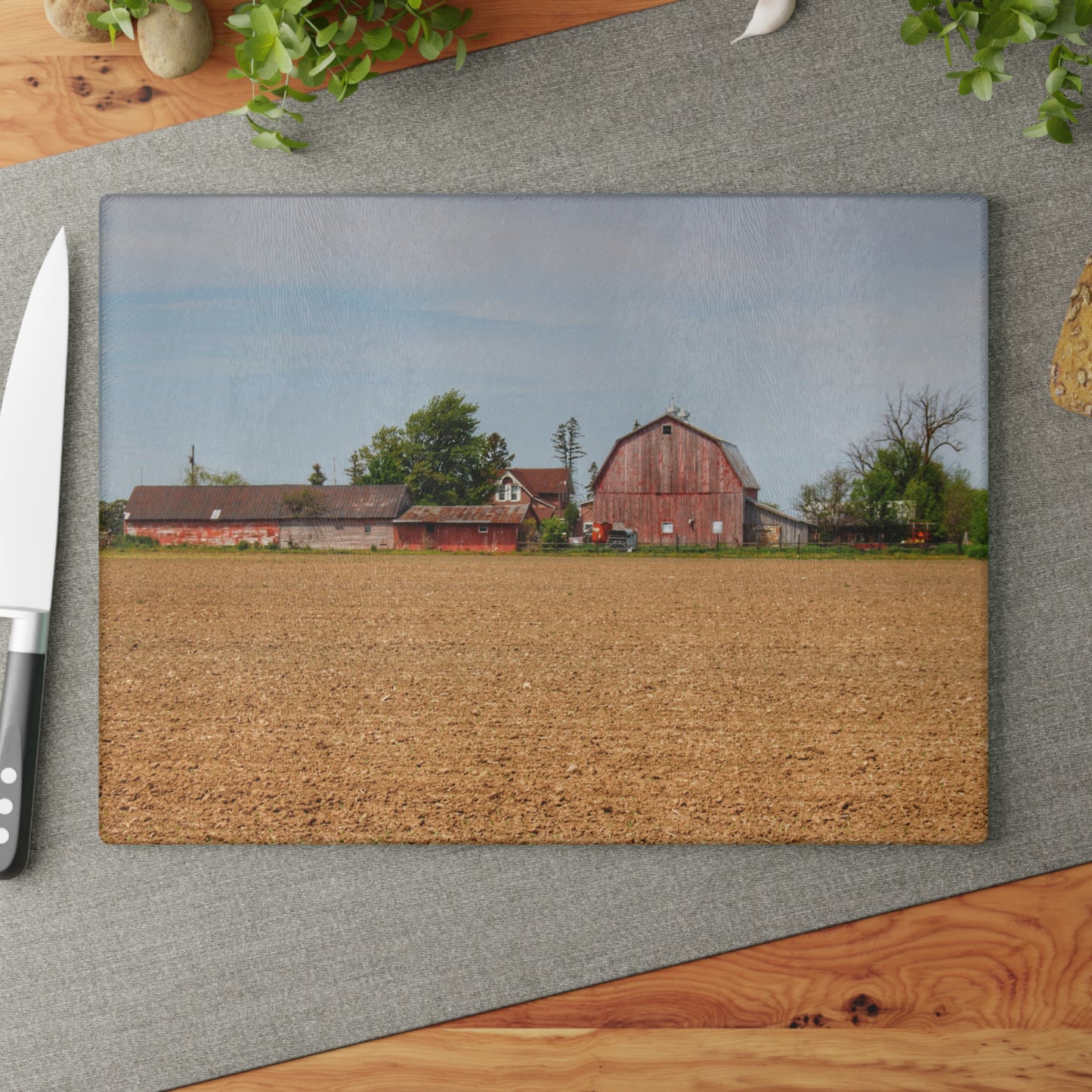 U R There Photography Volz Road Reds Rustic Farmhouse Tempered-Glass Cutting Board