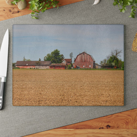 U R There Photography Volz Road Reds Rustic Farmhouse Tempered-Glass Cutting Board