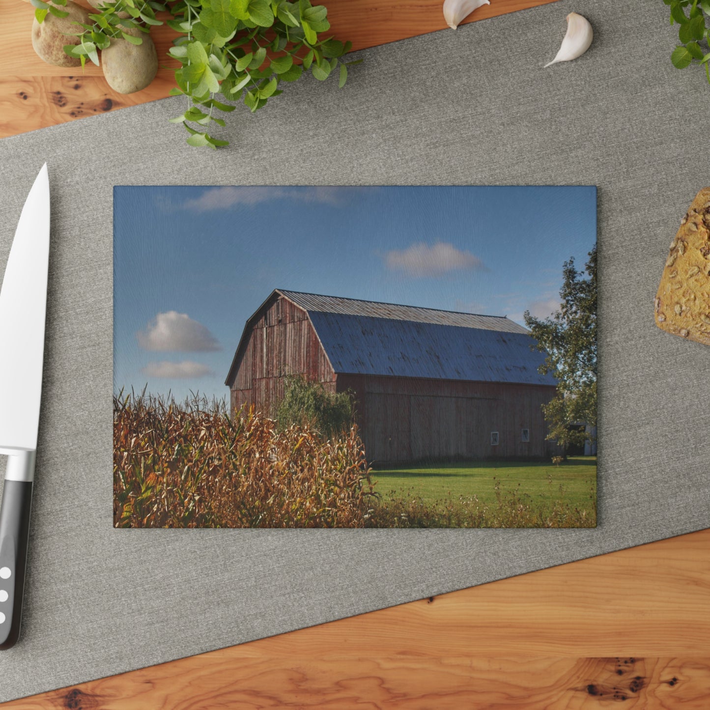 U R There Photography Croswell Fargo Road Red Rustic Farmhouse Tempered-Glass Cutting Board
