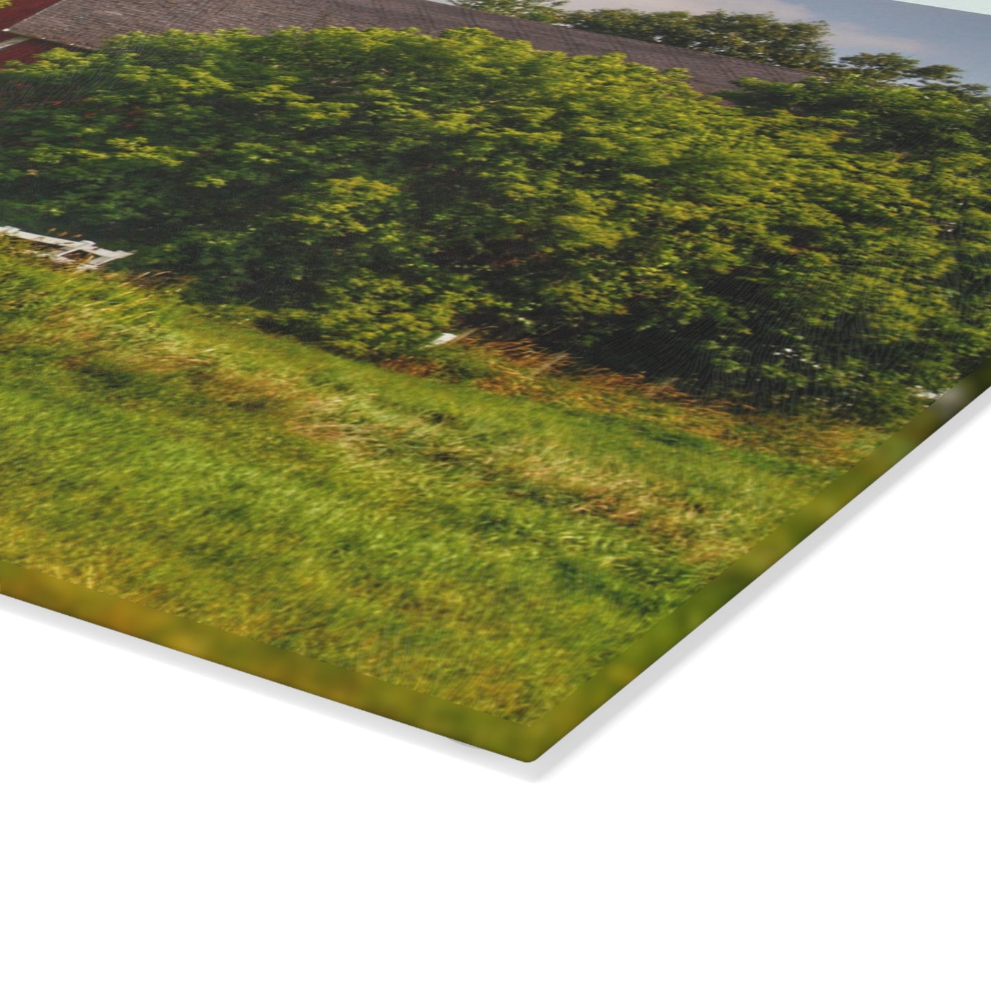 U R There Photography Hidden Red Beyond the Fence Rustic Farmhouse Tempered-Glass Cutting Board