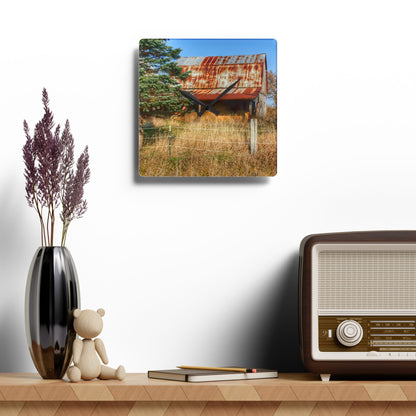 U R There Photography Dodge Road Hay Barn I Rustic Farmhouse Acrylic Analog Wall Clock