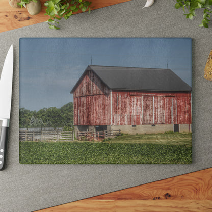 U R There Photography Lake Pleasant Corral Red I Rustic Farmhouse Tempered-Glass Cutting Board