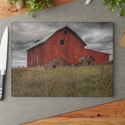 U R There Photography Horton Hilltop Red I Rustic Farmhouse Tempered-Glass Cutting Board 11" x 15" Rectangle