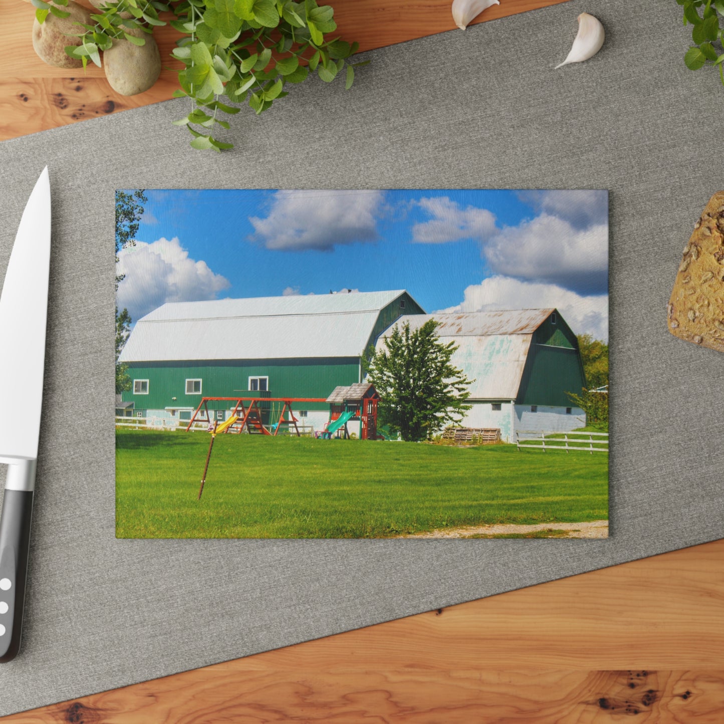 U R There Photography Hough Road Green Rustic Farmhouse Tempered-Glass Cutting Board