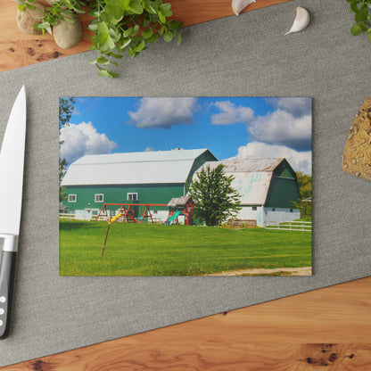 U R There Photography Hough Road Green Rustic Farmhouse Tempered-Glass Cutting Board