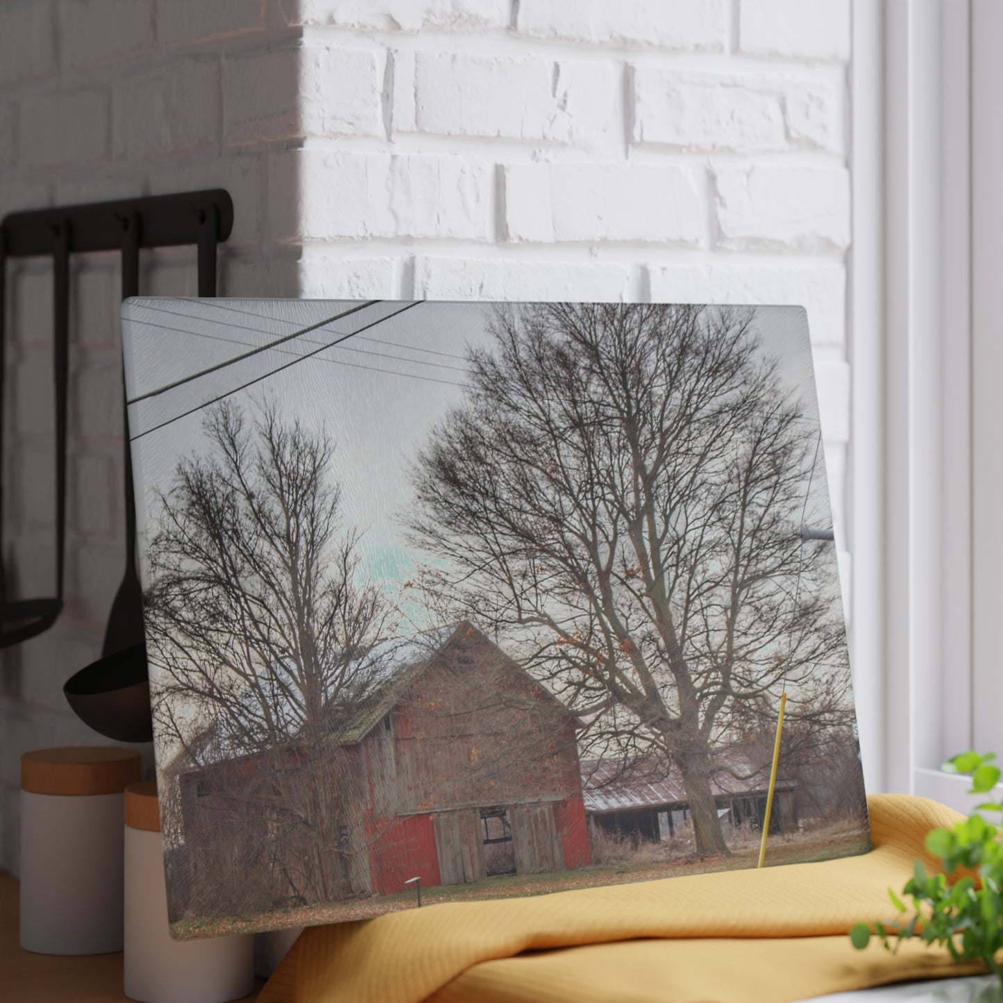 U R There Photography Almont Van Dyke Red III Rustic Farmhouse Tempered-Glass Cutting Board