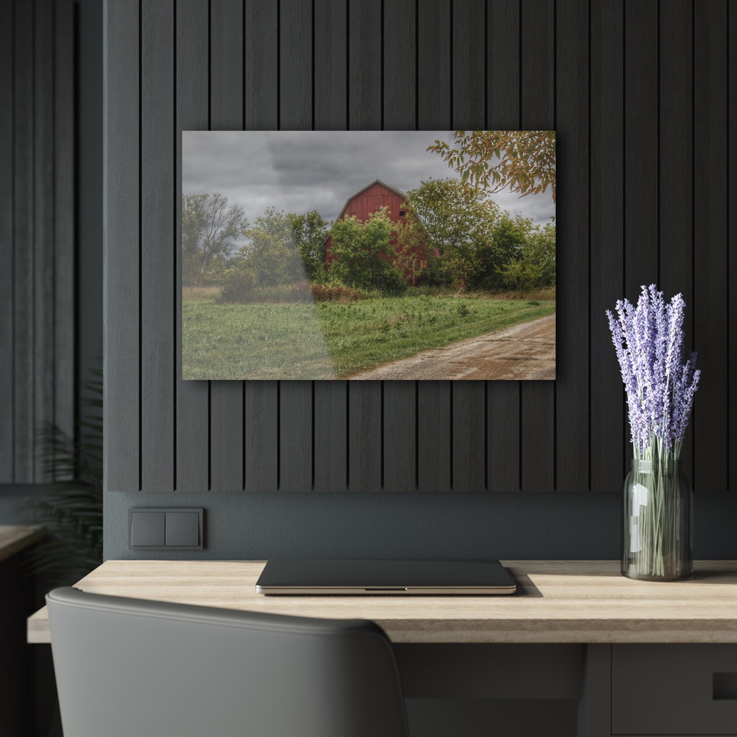 U R There Photography Bristol Road Hidden Red Rustic Farmhouse Acrylic Wall Print