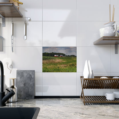 U R There Photography Across the Field in Elba II Rustic Farmhouse Decorative Ceramic Tile