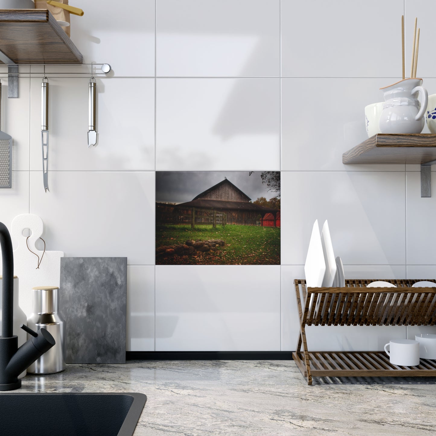 U R There Photography Chalet Grey II Rustic Farmhouse Decorative Ceramic Tile