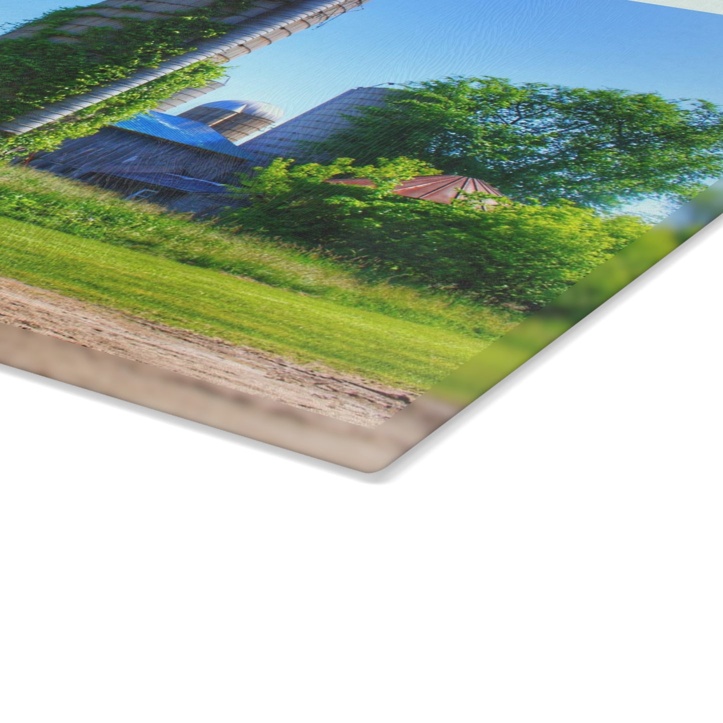 U R There Photography Bordman Road Old Grey and Silo II Rustic Farmhouse Tempered-Glass Cutting Board
