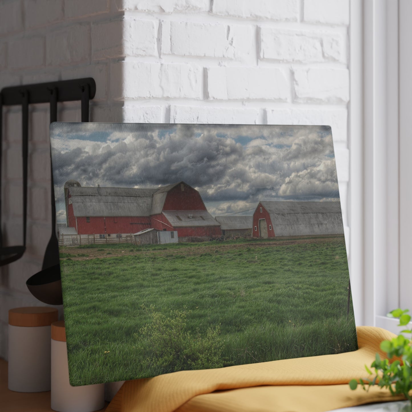 U R There Photography Northern Sandusky Reds Rustic Farmhouse Tempered-Glass Cutting Board