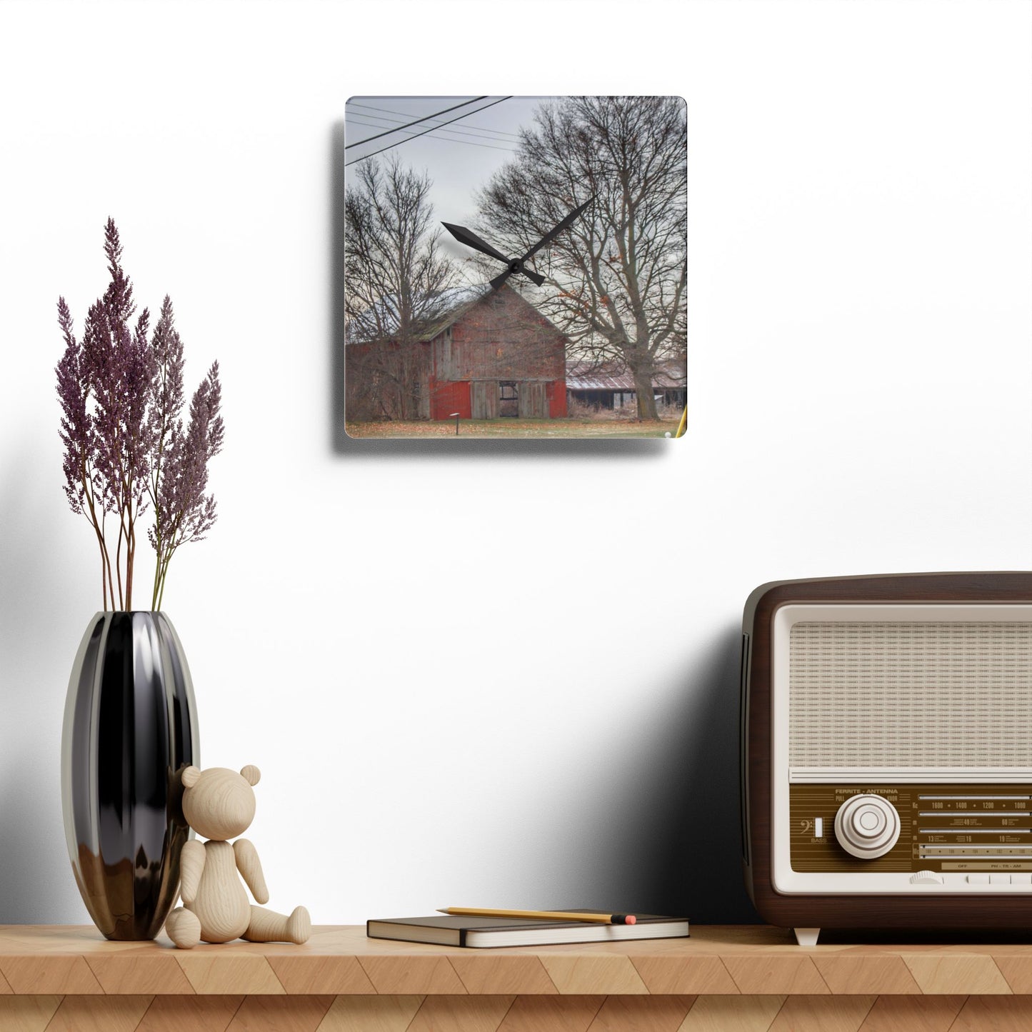 U R There Photography Almont Van Dyke Red III Rustic Farmhouse Acrylic Analog Wall Clock
