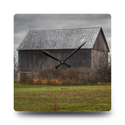 Brown City Road Grey Rustic Farmhouse Acrylic Analog Wall Clock 10.75'' × 10.75'' (Square)