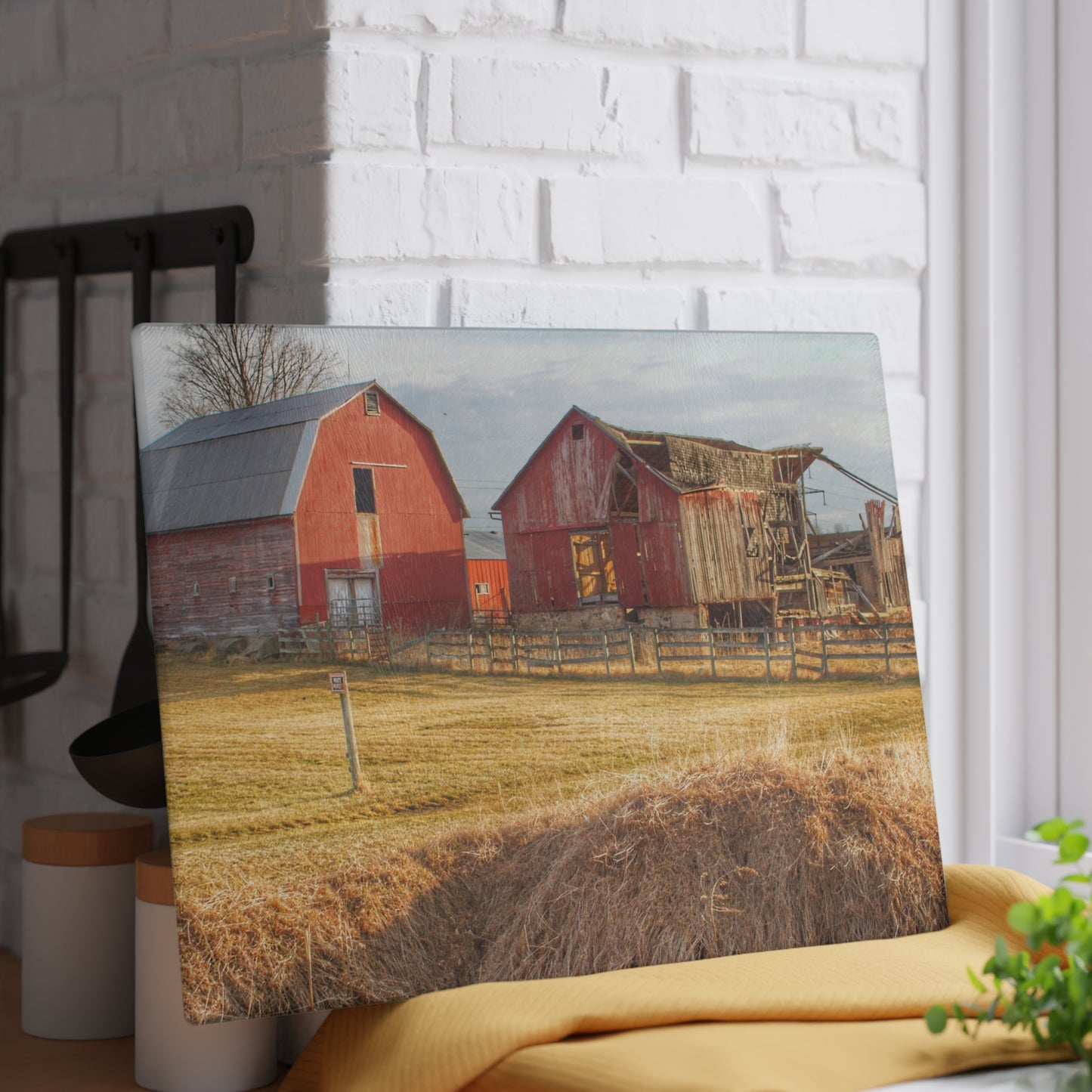 U R There Photography Irish Road Old Reds II Rustic Farmhouse Tempered-Glass Cutting Board