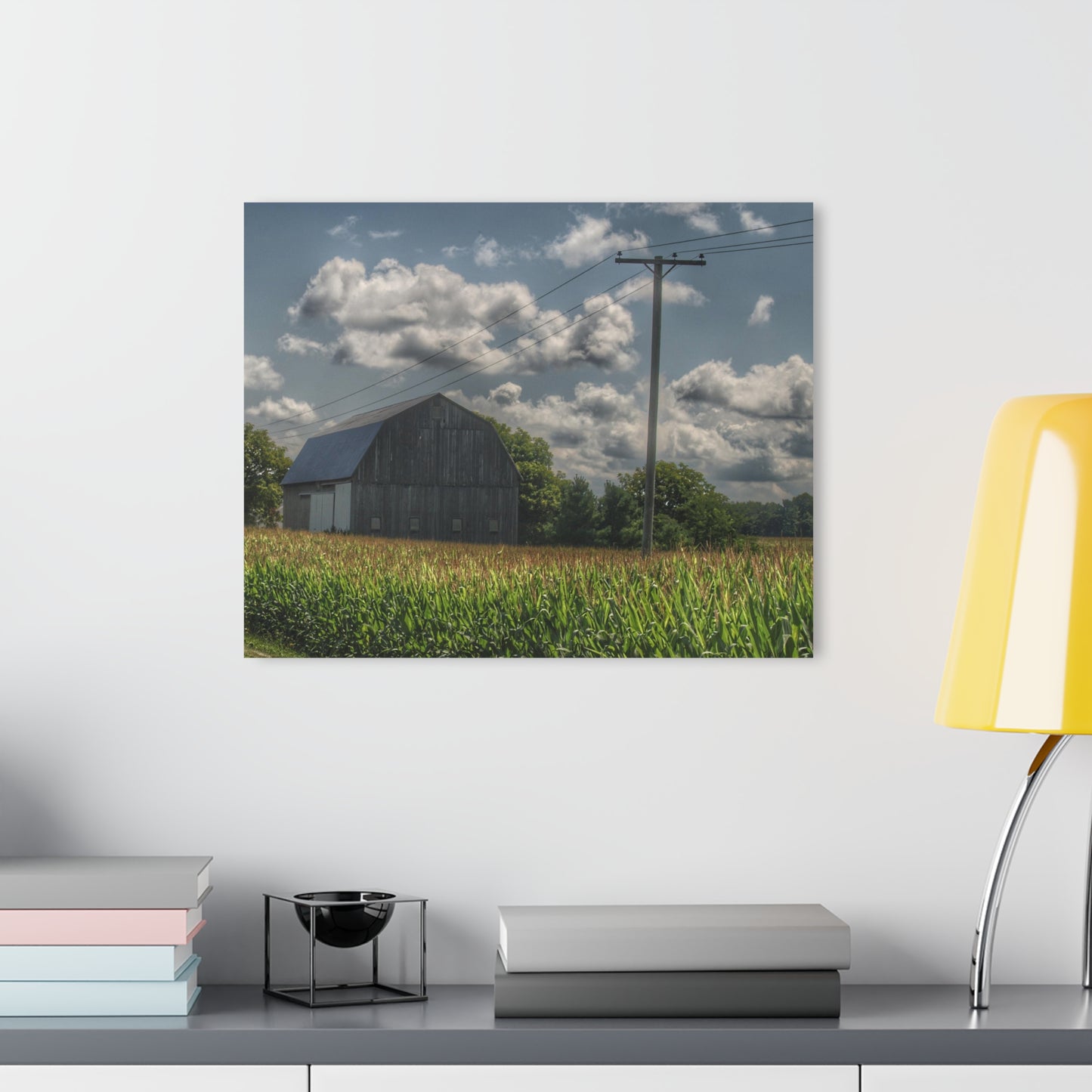 U R There Photography Grey Barn in a Cornfield Rustic Farmhouse Acrylic Wall Print
