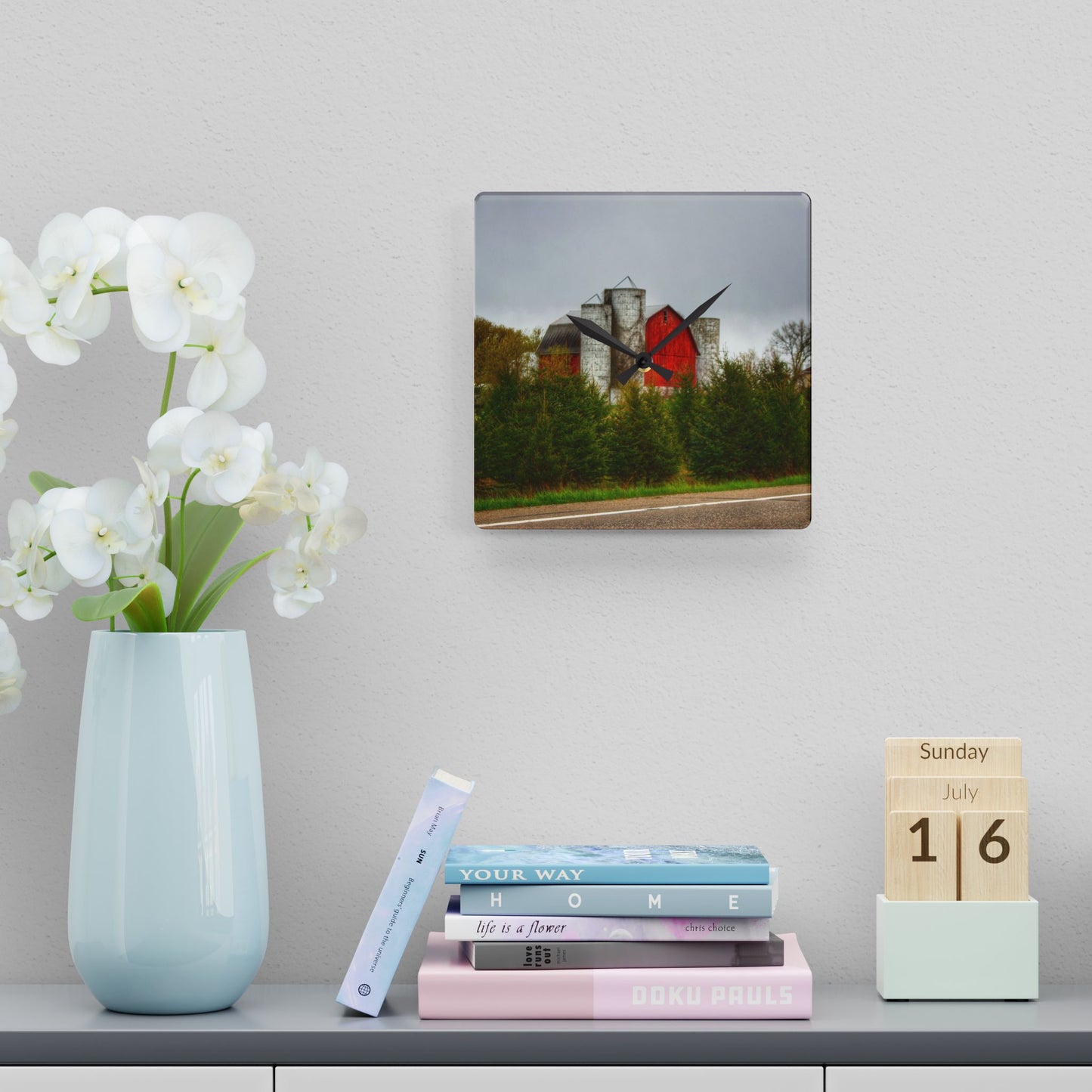 U R There Photography Castle Corner Red II Rustic Farmhouse Acrylic Analog Wall Clock