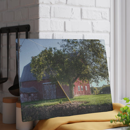 U R There Photography Rochester Road Hidden Red Rustic Farmhouse Tempered-Glass Cutting Board 8"x 11"