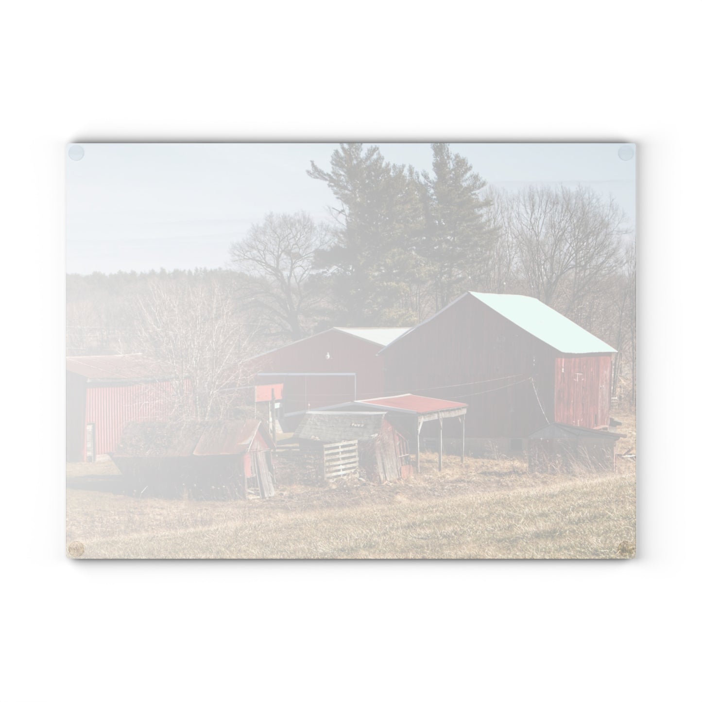 U R There Photography Bronson Lake Reds Rustic Farmhouse Tempered-Glass Cutting Board 8"x 11"