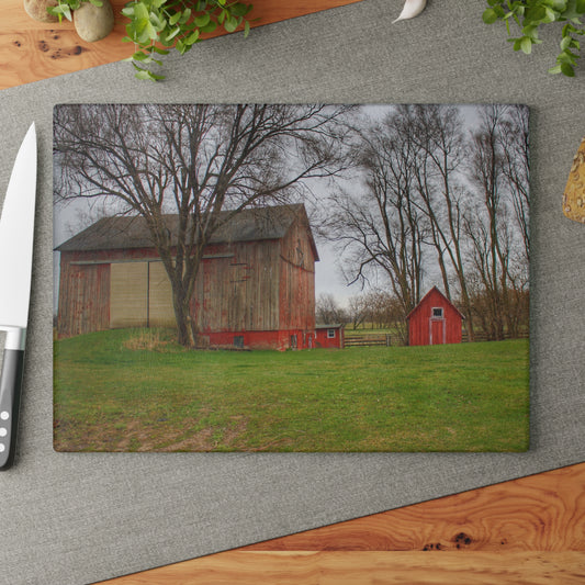 U R There Photography Lake George Red II Rustic Farmhouse Tempered-Glass Cutting Board