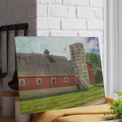 U R There Photography Metamora Red Silo Rustic Farmhouse Tempered-Glass Cutting Board