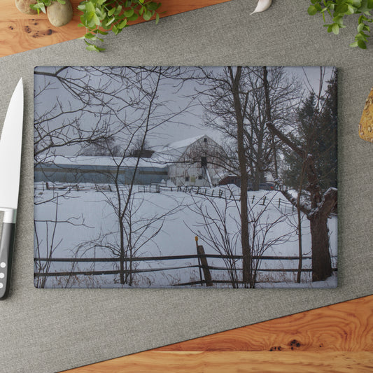 Oakwood Hidden White Rustic Farmhouse Tempered-Glass Cutting Board Rectangle