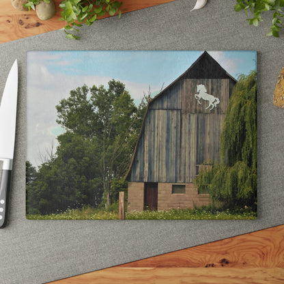 U R There Photography Hassler Lake Horse Barn Rustic Farmhouse Tempered-Glass Cutting Board 8"x 11"