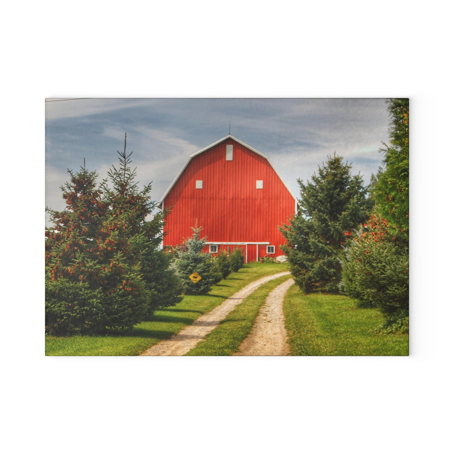 U R There Photography Brown City Road Pine Red Rustic Farmhouse Tempered-Glass Cutting Board