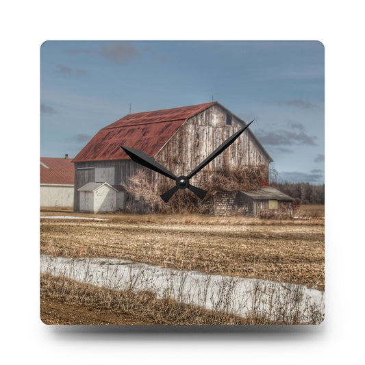 South Church Road Rusty Red Rustic Farmhouse Acrylic Analog Wall Clock 10.75'' × 10.75'' (Square)