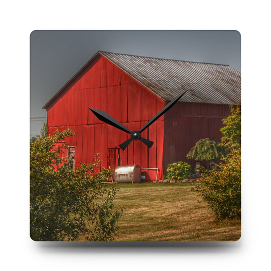 Vassar Roadside Red Rustic Farmhouse Acrylic Analog Wall Clock 10.75'' × 10.75'' (Square)
