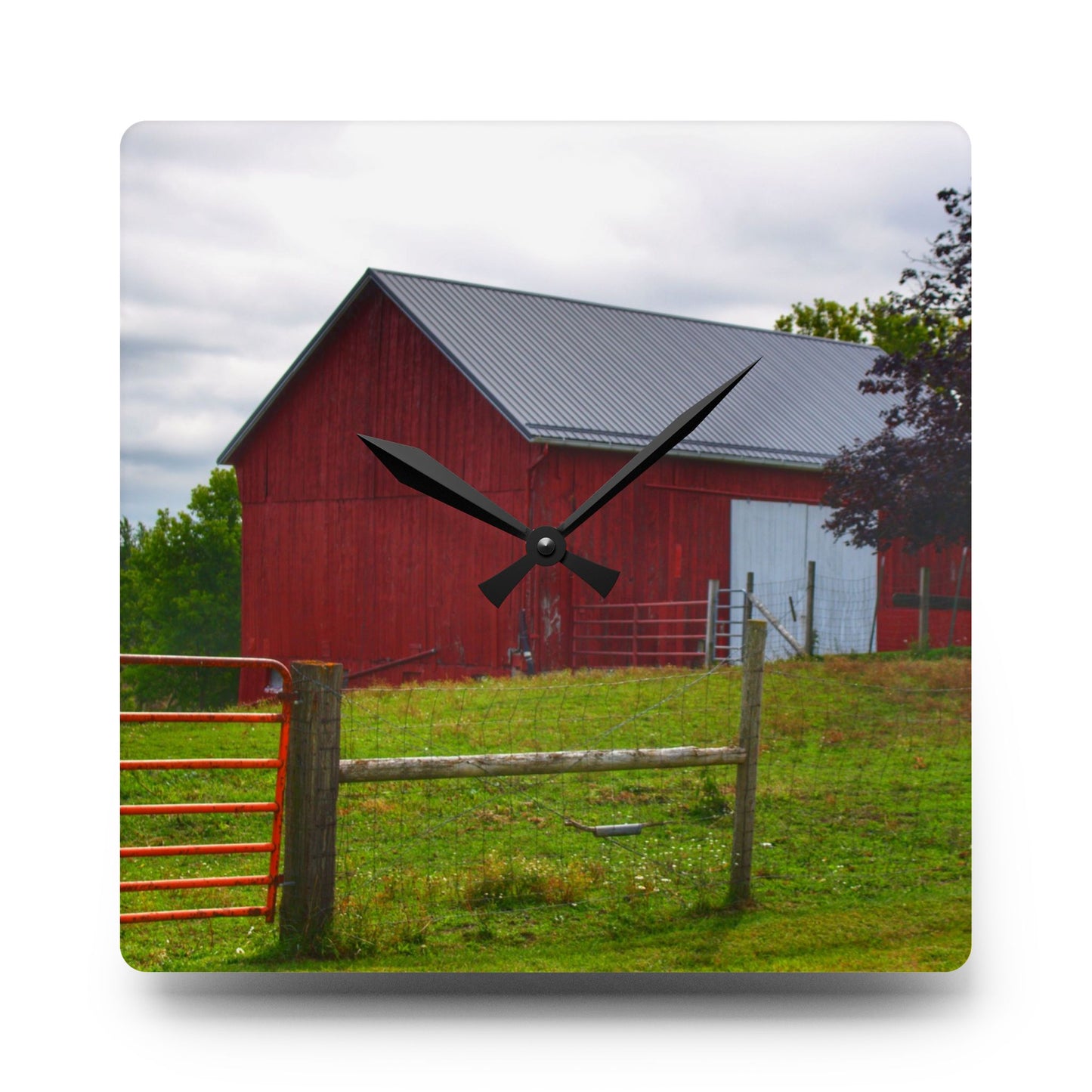 U R There Photography Slattery Red Rustic Farmhouse Acrylic Analog Wall Clock