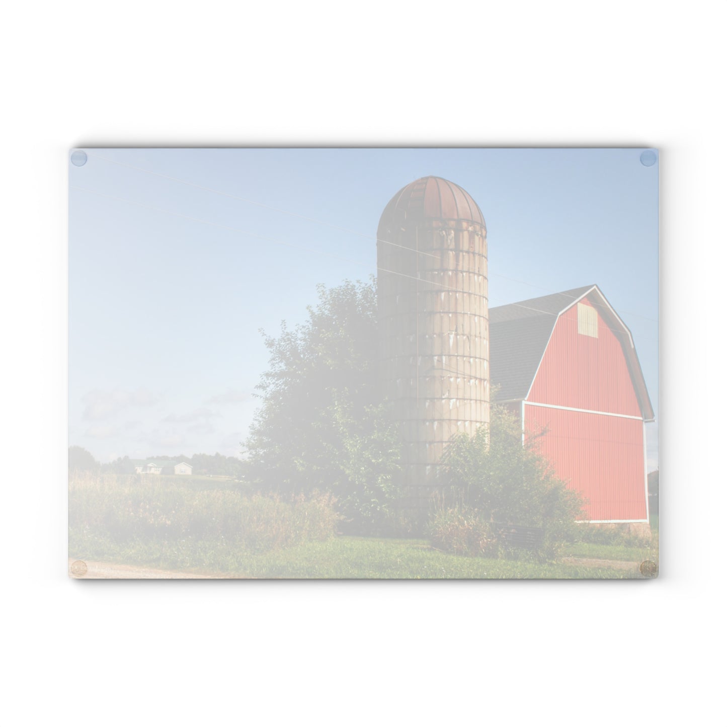 U R There Photography August Red and Silo Rustic Farmhouse Tempered-Glass Cutting Board