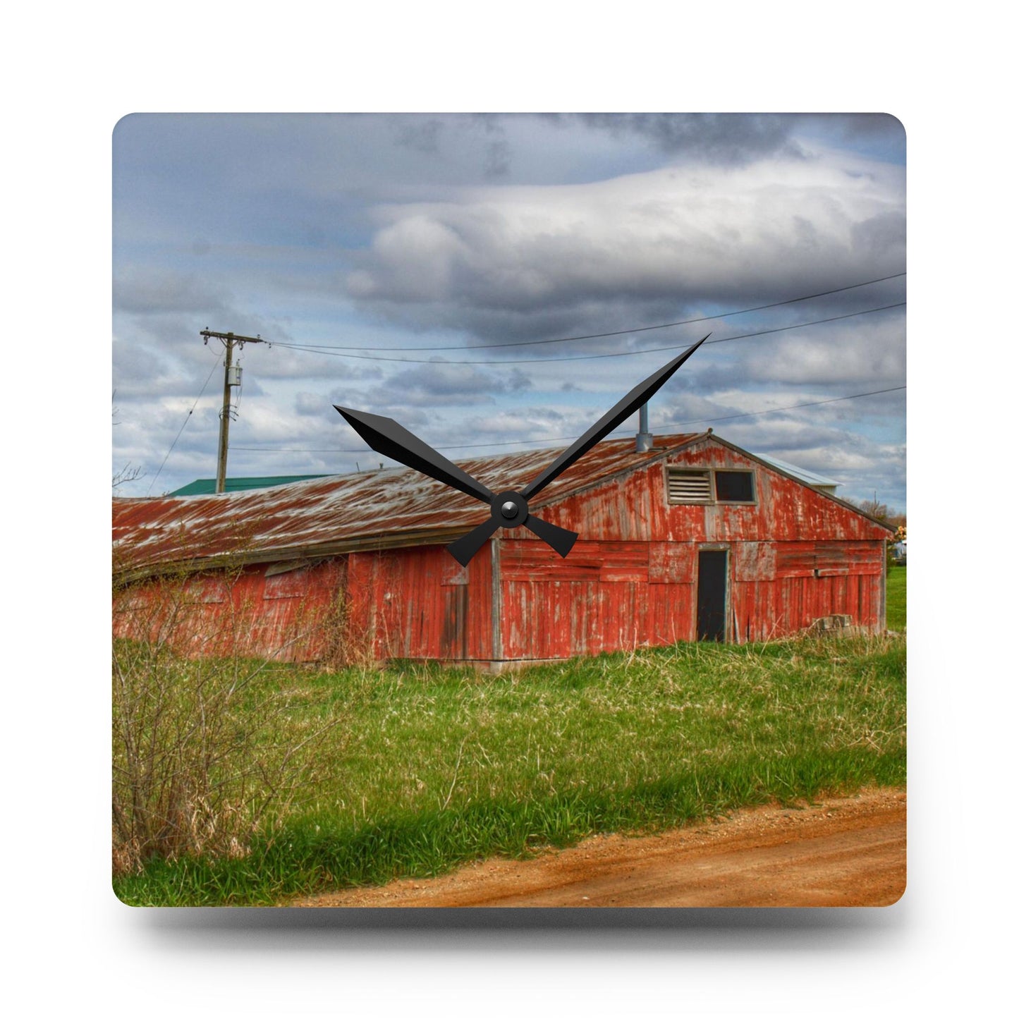 U R There Photography Centerline Road Sinking Shack Rustic Farmhouse Acrylic Analog Wall Clock