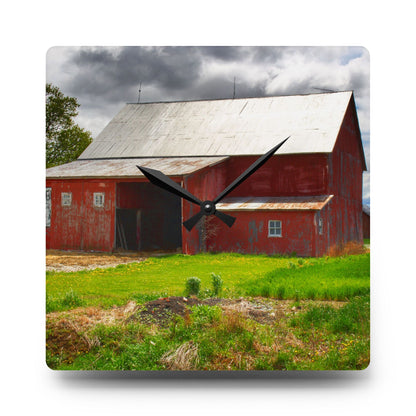 U R There Photography Rescue Road Reds Rustic Farmhouse Acrylic Analog Wall Clock