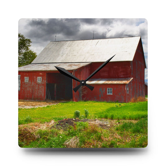 Rescue Road Reds Rustic Farmhouse Acrylic Analog Wall Clock 10.75'' × 10.75'' (Square)