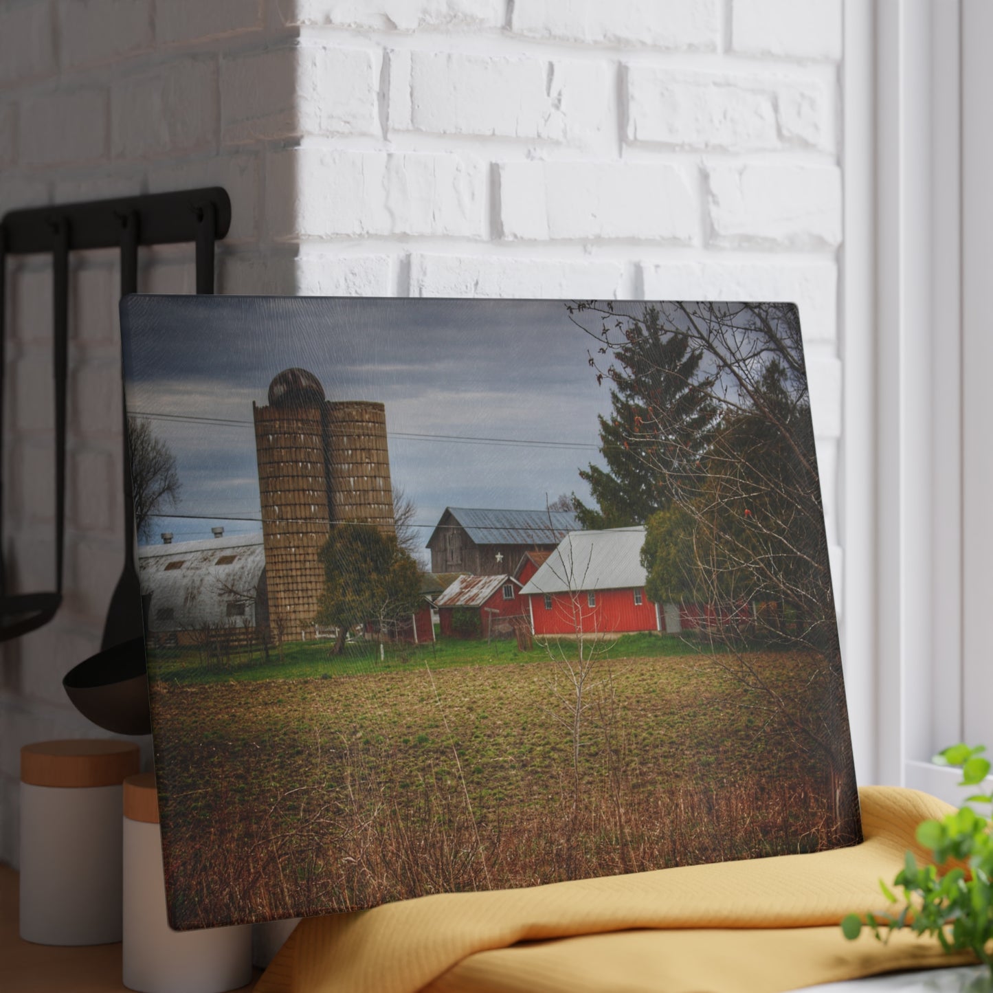 U R There Photography Fostoria Road Greys Rustic Farmhouse Tempered-Glass Cutting Board