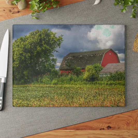 U R There Photography Shelby Red IV Rustic Farmhouse Tempered-Glass Cutting Board